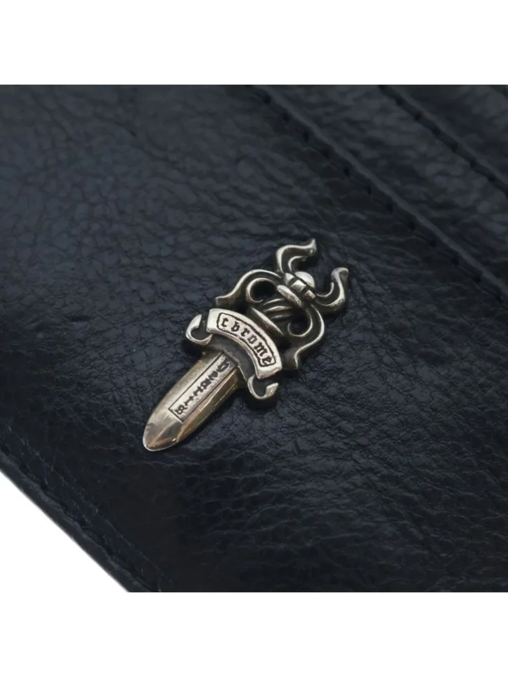 Chrome Hearts Double Side Leather Card Case Black with Dagga
